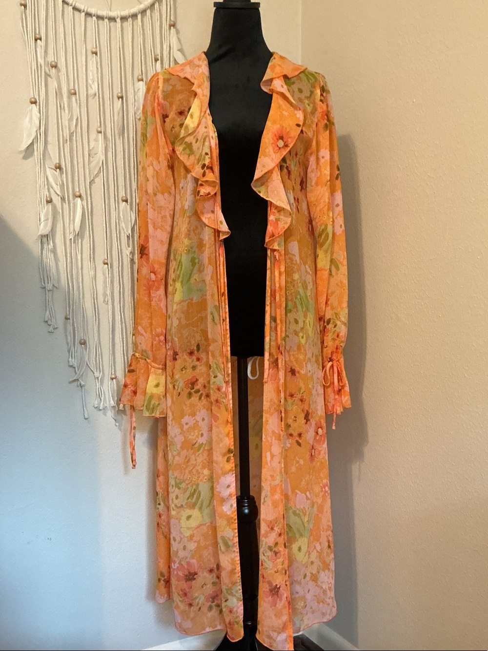 Wild Fable Orange Floral Sheer Ruffle Duster
